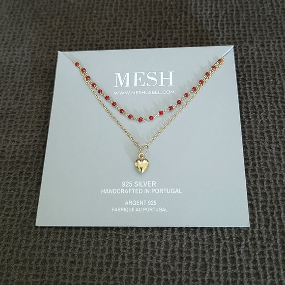 MESH Red❤️ "Splash"🌊 and Gold Heart💛 Double✌️ Necklace - Picture 10 of 16